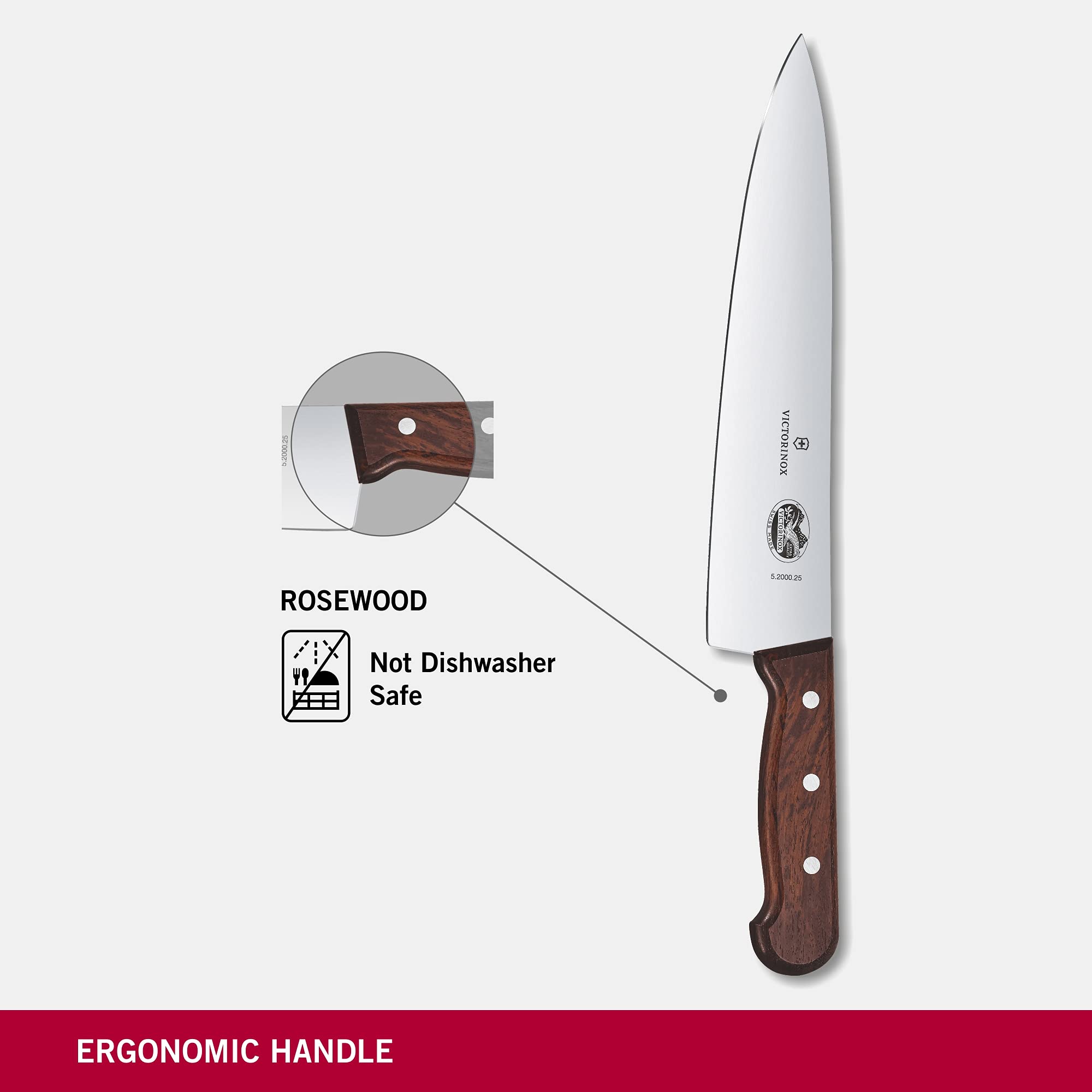 Victorinox Wood Collection cuchillo chef de 10 pulgadas para cortes limpios de carnes con hueso.
