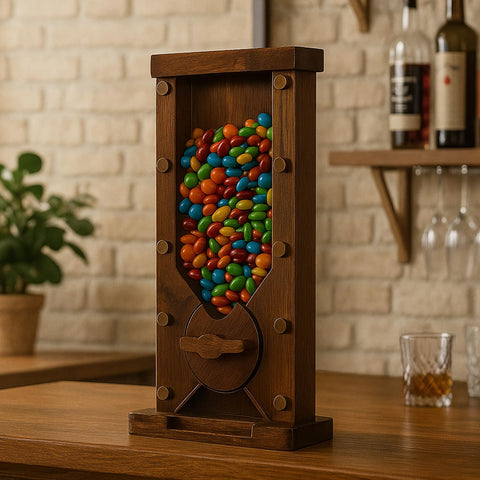 Vida Brillante dispensador de dulces con madera de Fresno y ventana acrílica para ver el contenido.