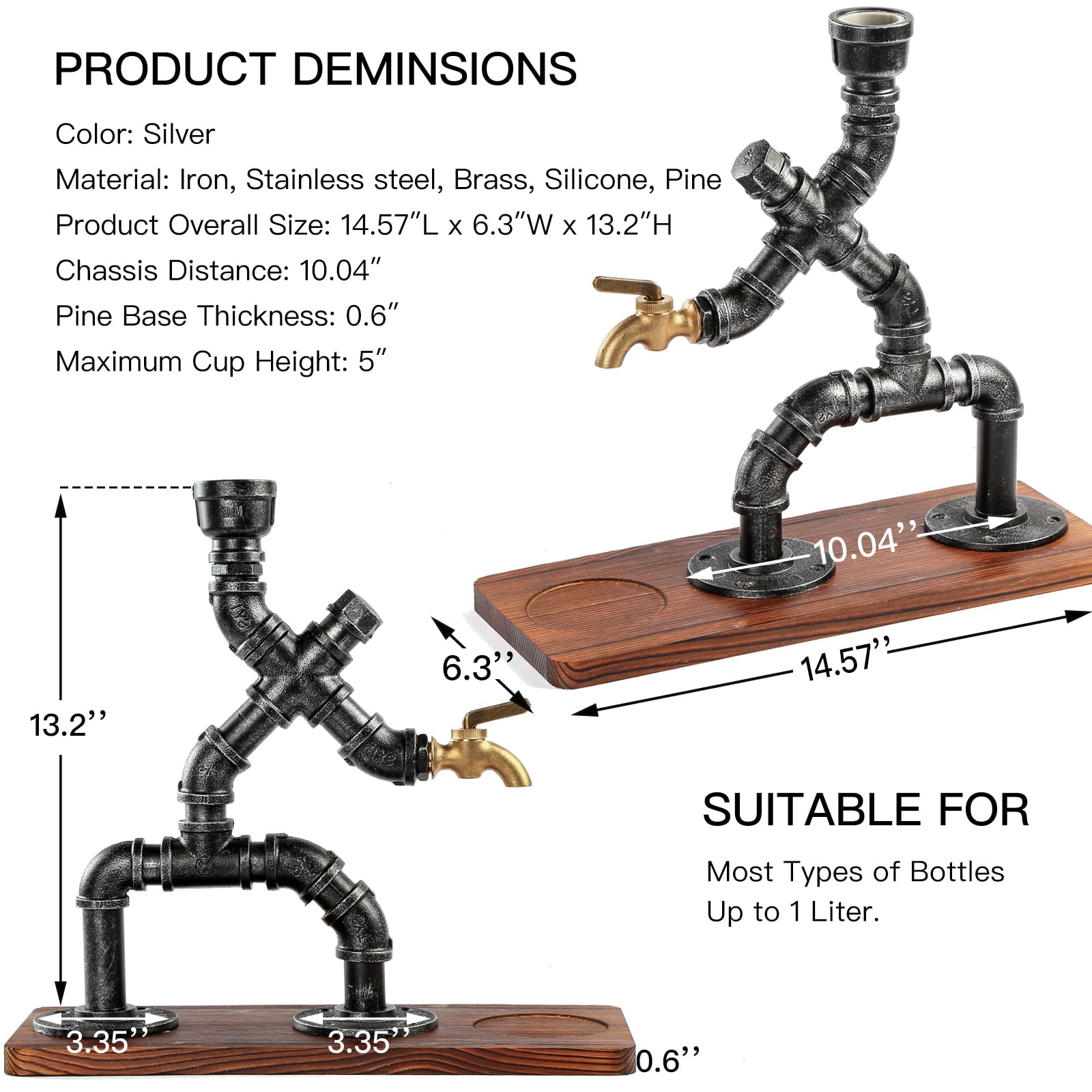 Vida Brillante dispensador uso fácil para aprender bartending en casa plateado