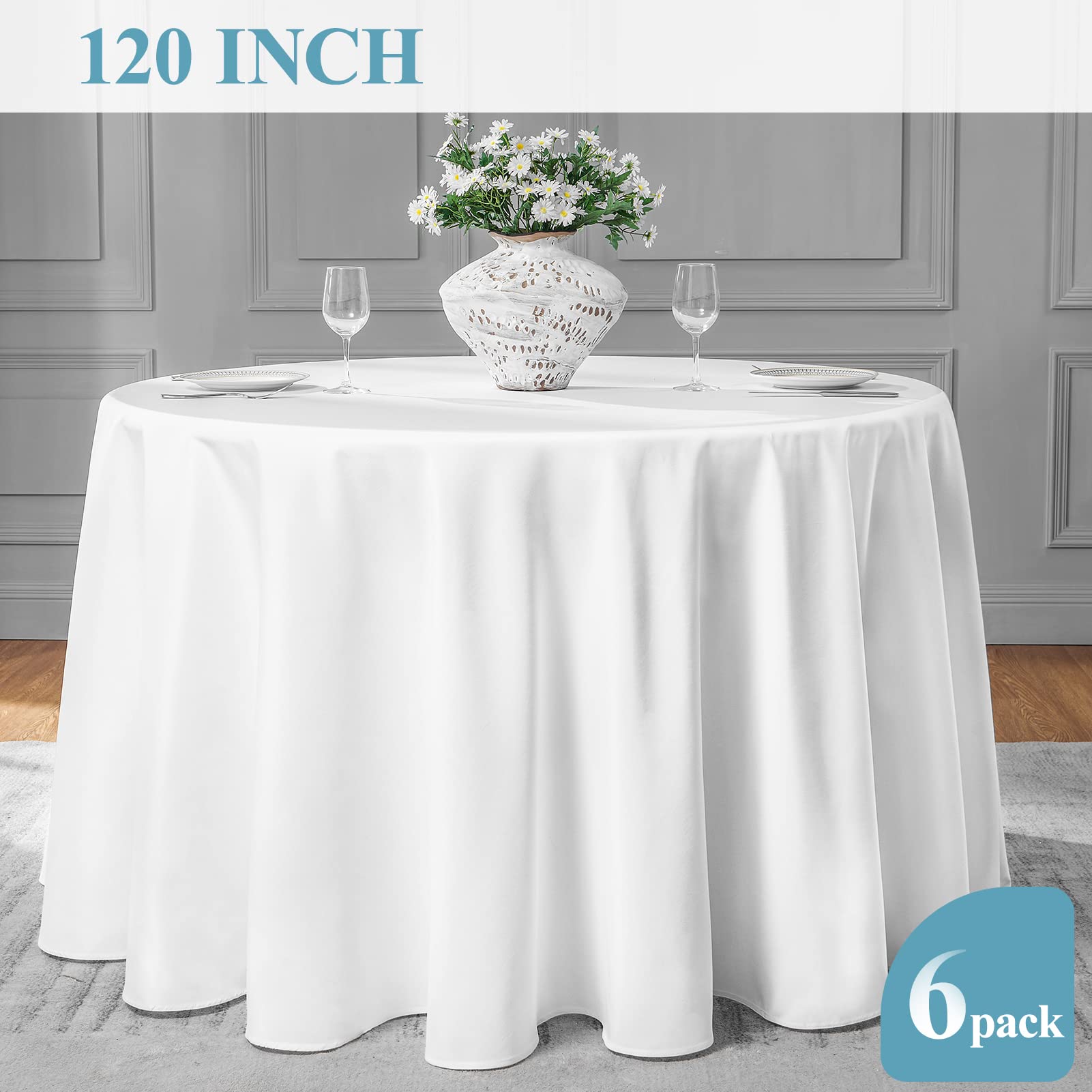 Boda con manteles VidaFete de 120 pulgadas en blanco para una mesa nítida