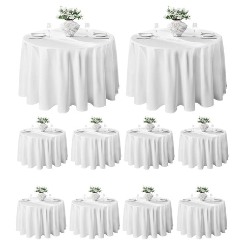 VidaFete mantel blanco redondo 132 pulgadas, lote de 10, ideal para banquetes.
