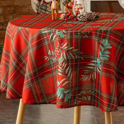 VidaFete mantel diseño clásico navidad, cuadros rojos y hojas para mesa central.