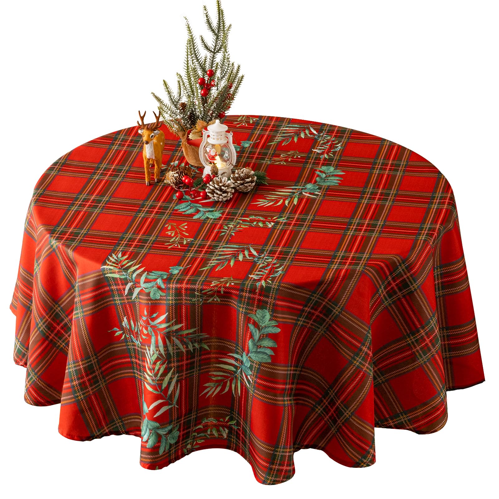 VidaFete mantel navidad con cuadros rojos redondo, ideal para fiestas y protección de la mesa.