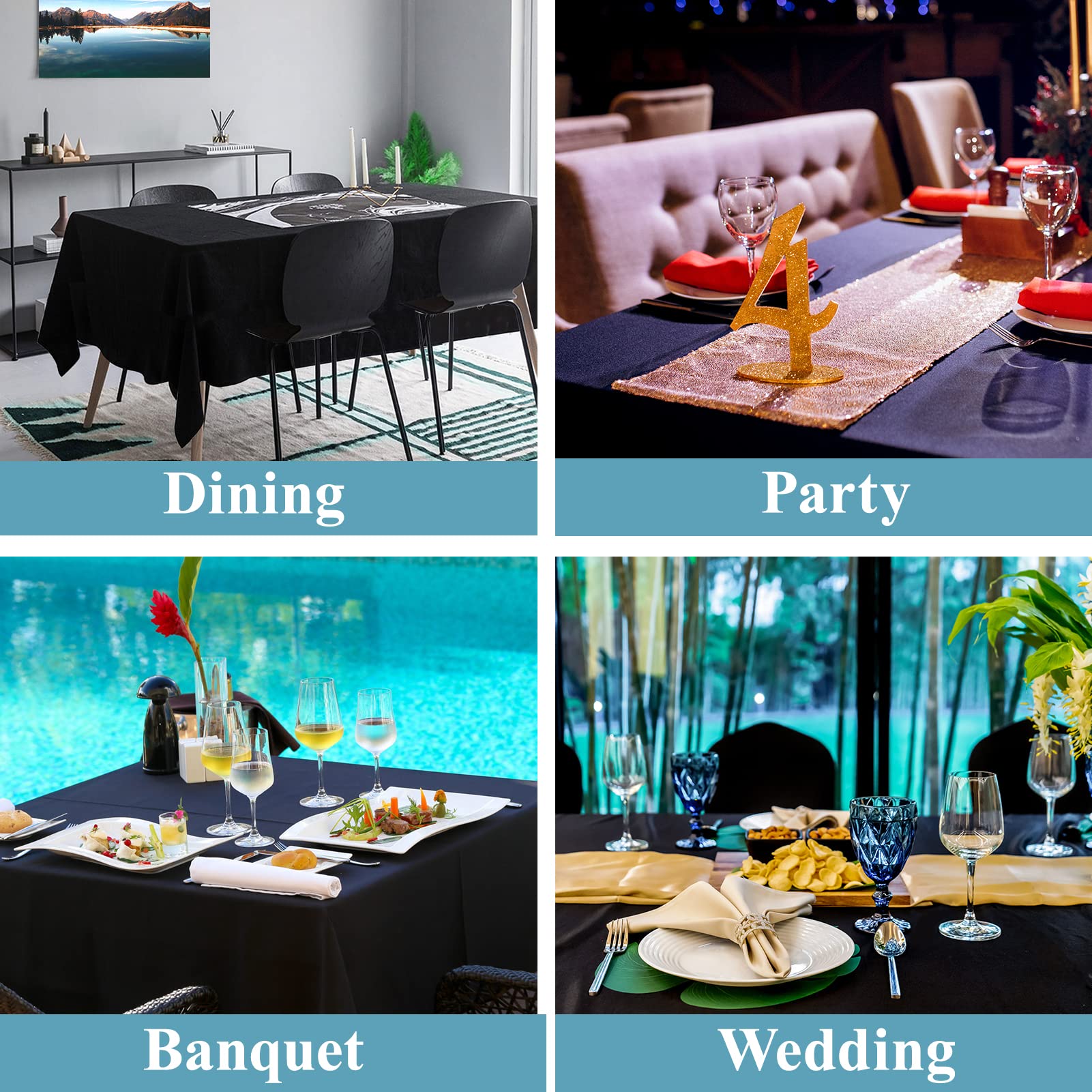 VidaFete mantel rectangular negro ideal para banquetes y celebraciones con fácil limpieza