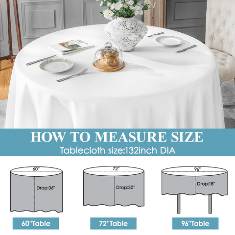 Mantel VidaFete para mesas 48-72 pulgadas, formato redondo.