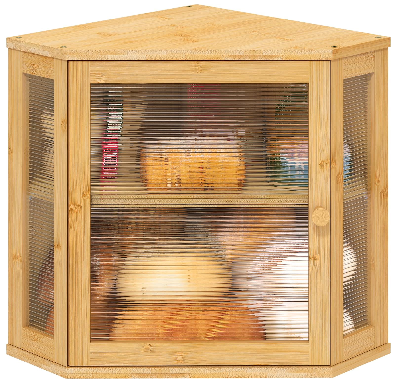 viewcare panera esquina bambú, puerta ondulada acrílica, ahorro de espacio en cocina