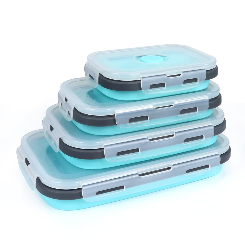 Conjunto VIGIND de 4 recipientes plegables para comida, ahorro de espacio en la cocina.