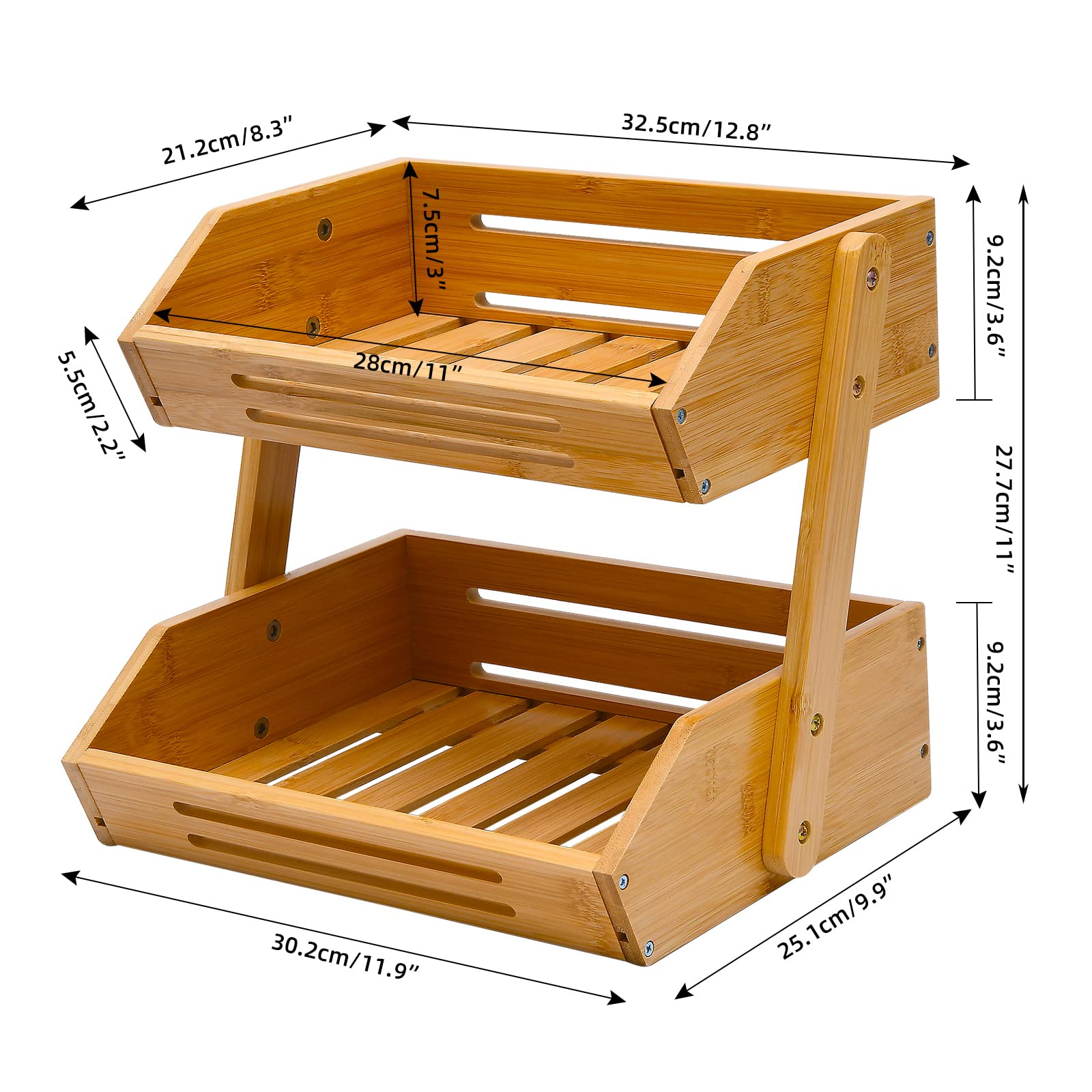 VIKEYHOME bandeja superior de bambú, gran capacidad para frutas y snacks al alcance.