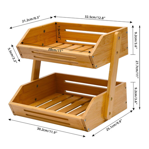 VIKEYHOME bandeja superior de bambú, gran capacidad para frutas y snacks al alcance.