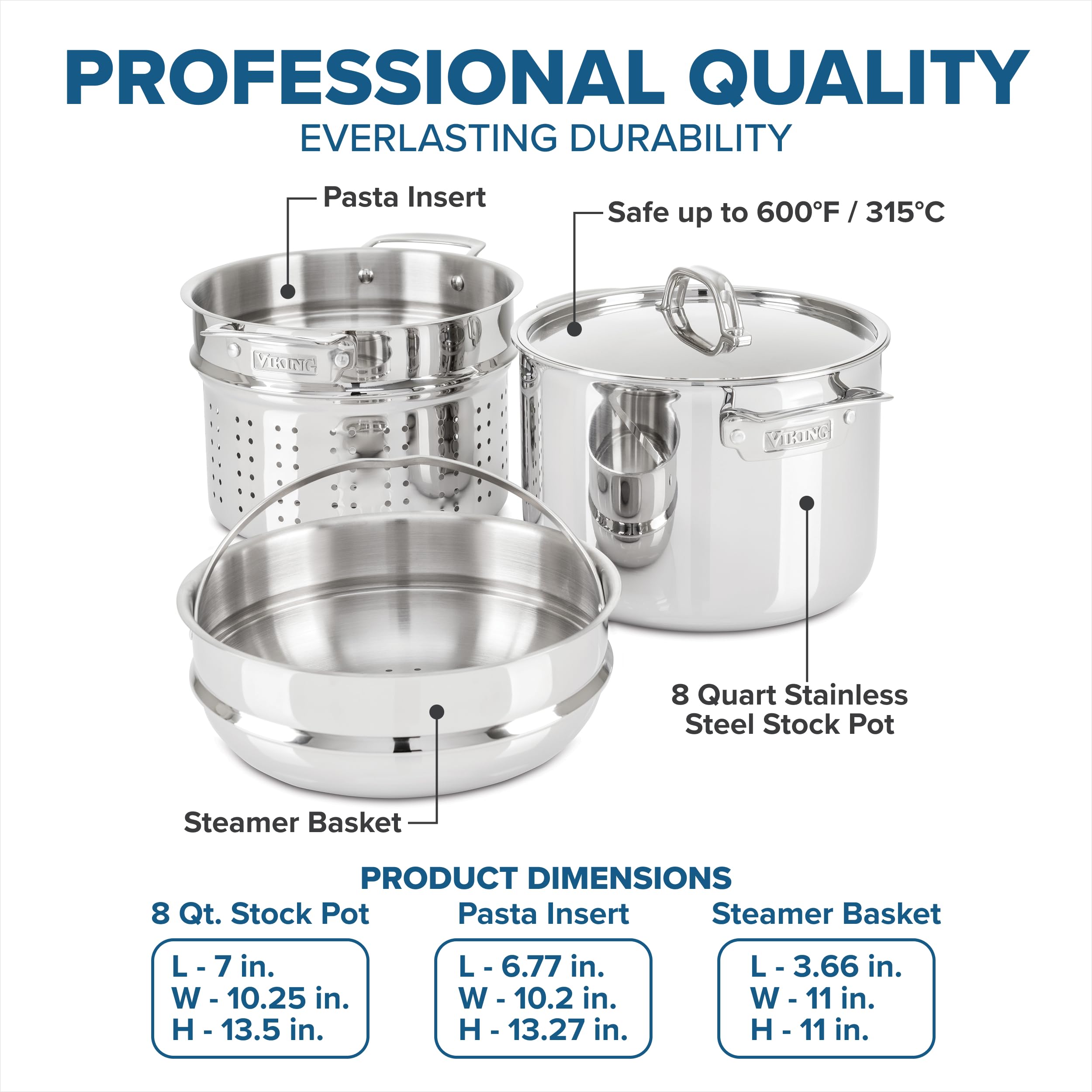 Cesta de vapor Viking permite cocinar al vapor verduras mientras hierve pasta