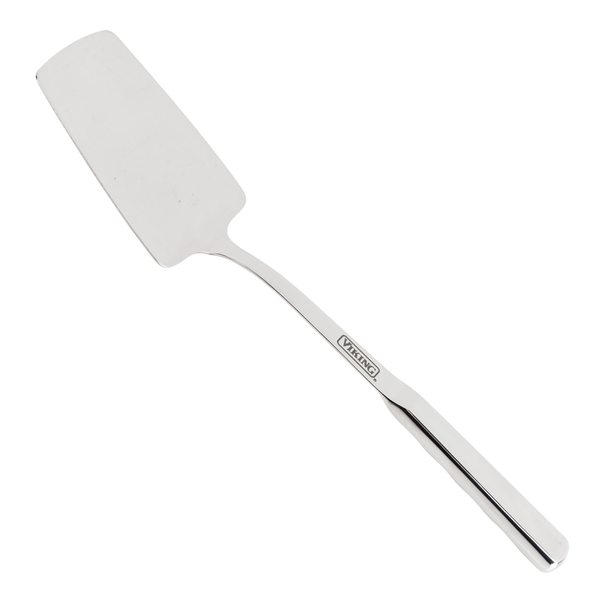 Espátula Viking en acero inoxidable con mango ergonómico para voltear con control.