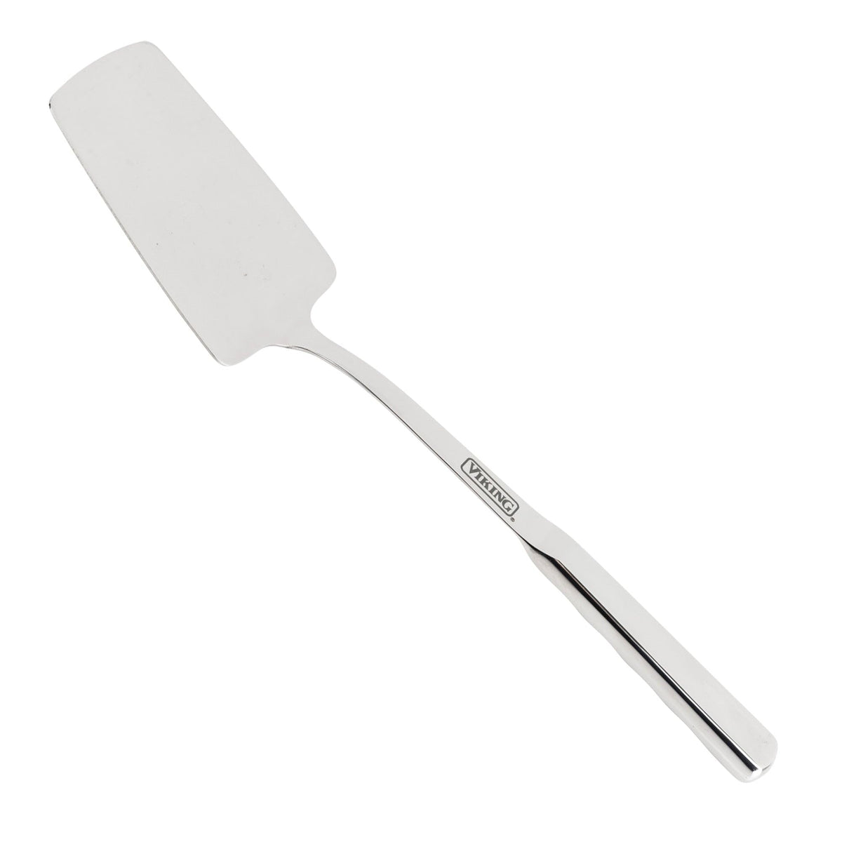Espátula Viking en acero inoxidable con mango ergonómico para voltear con control.