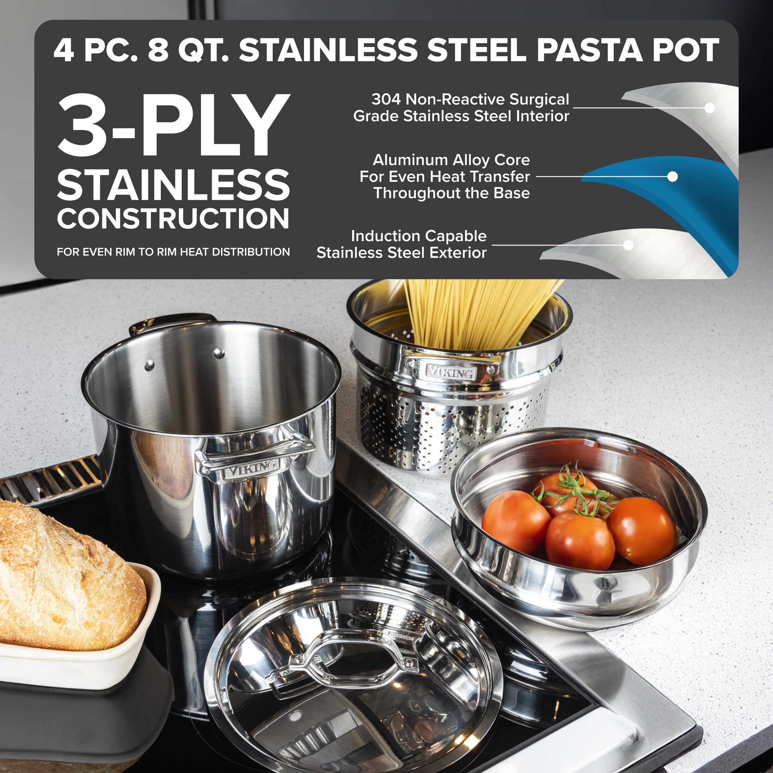 Conjunto Viking de 4 piezas para cocinar pastas y guisos con facilidad