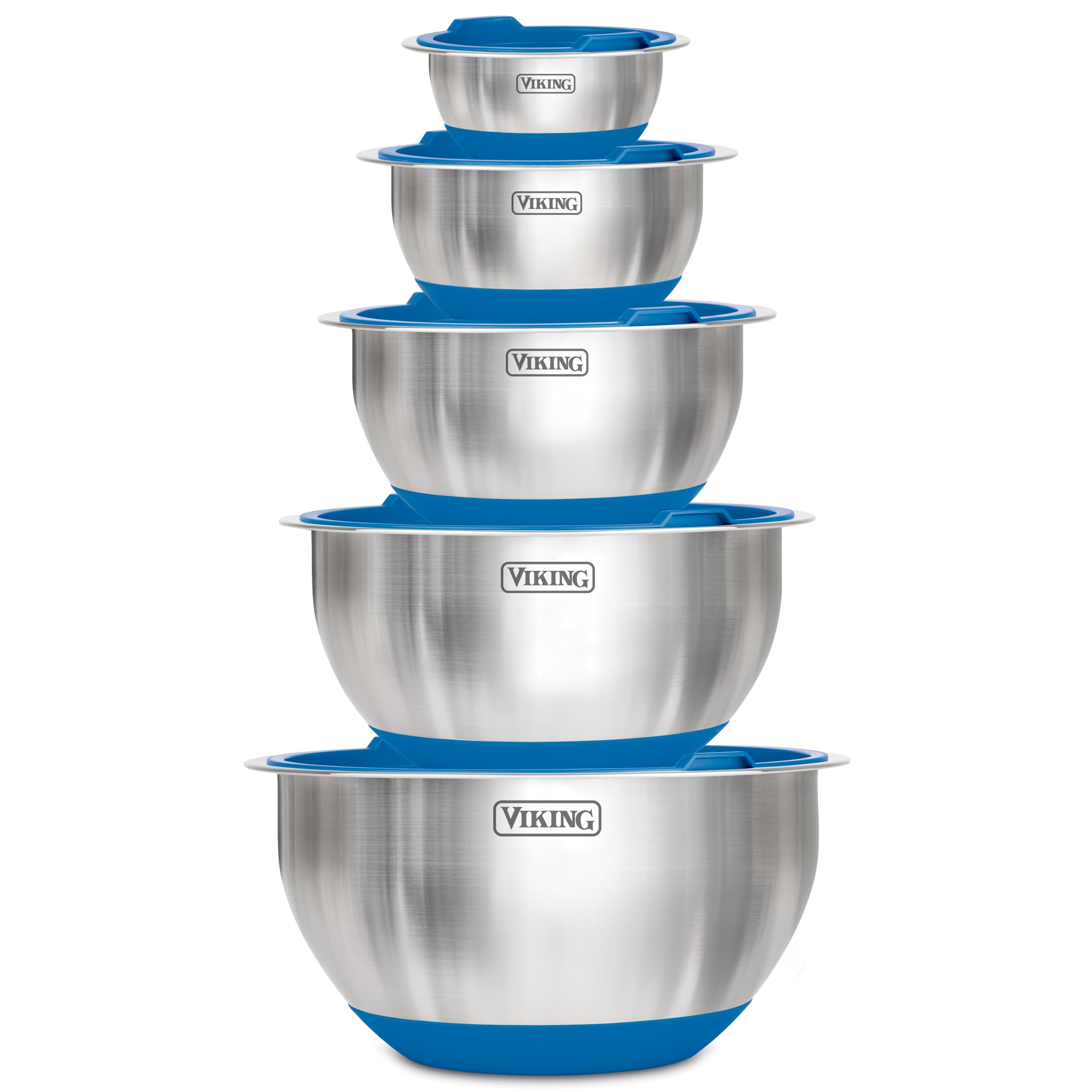 Conjunto Viking de 10 cuencos de acero inoxidable con base antideslizante para mezclar establemente