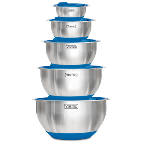 Conjunto Viking de 10 cuencos de acero inoxidable con base antideslizante para mezclar establemente