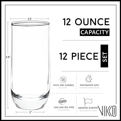 Vikko juego de 12 vasos de vidrio para reuniones casuales