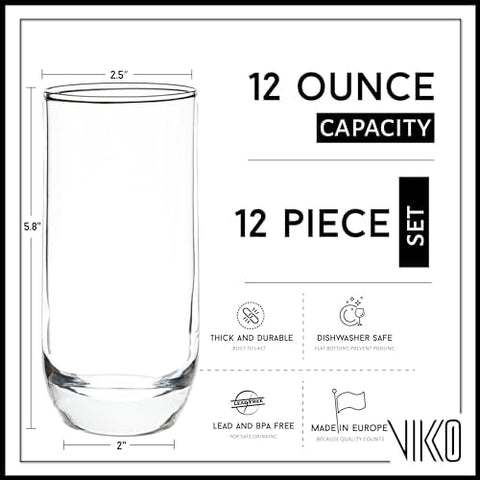 Vikko juego de 12 vasos de vidrio para reuniones casuales