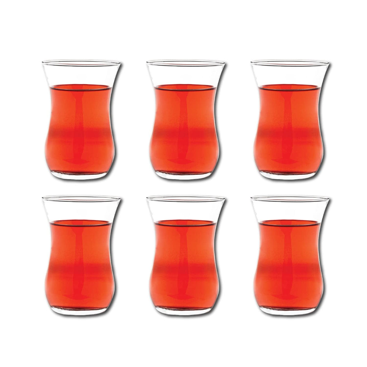 Vikko tazas de té turco con forma tulipán en vidrio claro para disfrutar del té.
