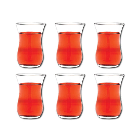 Vikko tazas de té turco con forma tulipán en vidrio claro para disfrutar del té.