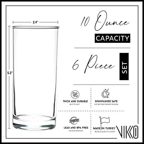 Vikko vaso agua 10 onzas, vidrio grueso y duradero para uso diario