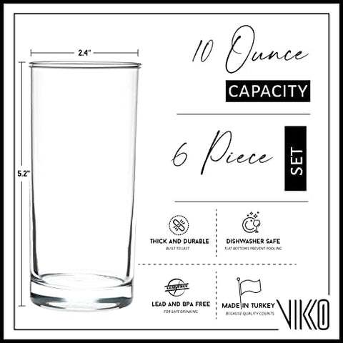 Vikko vaso agua 10 onzas, vidrio grueso y duradero para uso diario