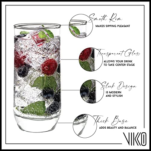 Vaso alto Vikko, cristal claro para jugos, ideal para bebidas refrescantes.