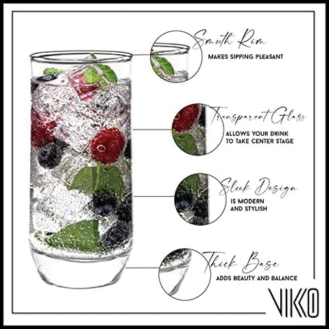 Vaso alto Vikko, cristal claro para jugos, ideal para bebidas refrescantes.