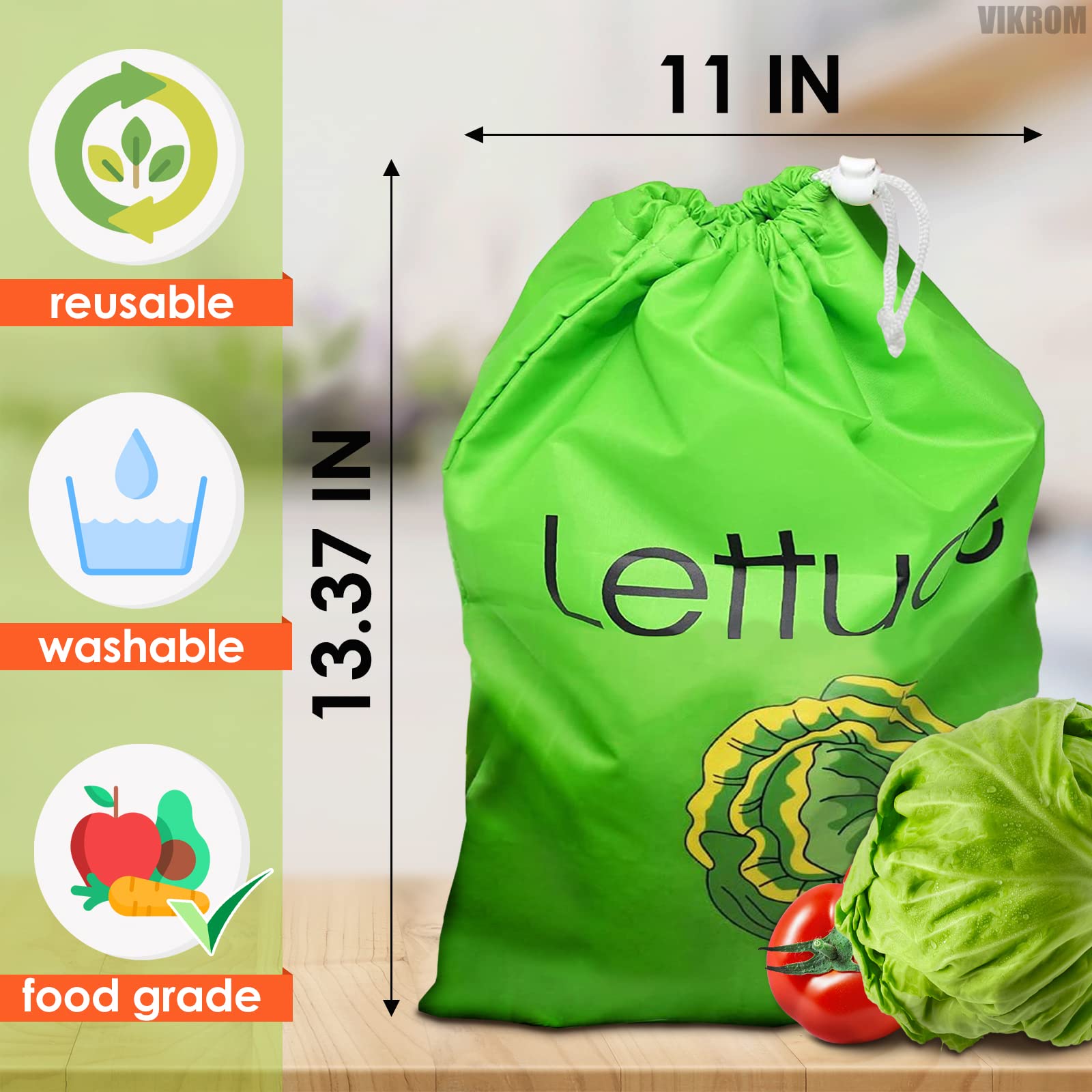 Lettuce Keeper de VIKROM, bolsa con forro de aluminio, protege verduras de la humedad.
