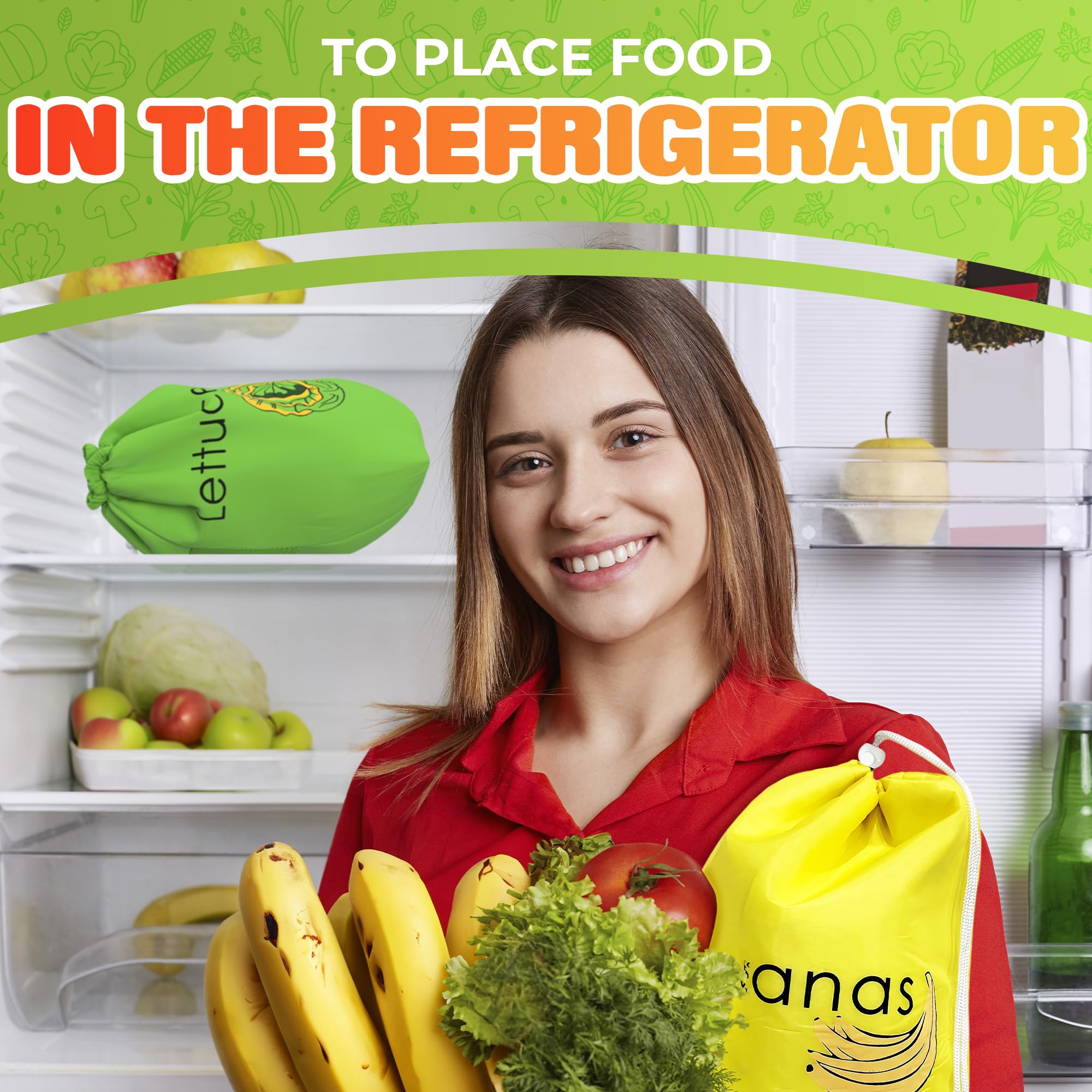 Bolsas aptas para congelador y refrigerador que protegen vegetales y frutas.