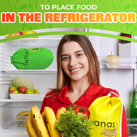 Bolsas aptas para congelador y refrigerador que protegen vegetales y frutas.