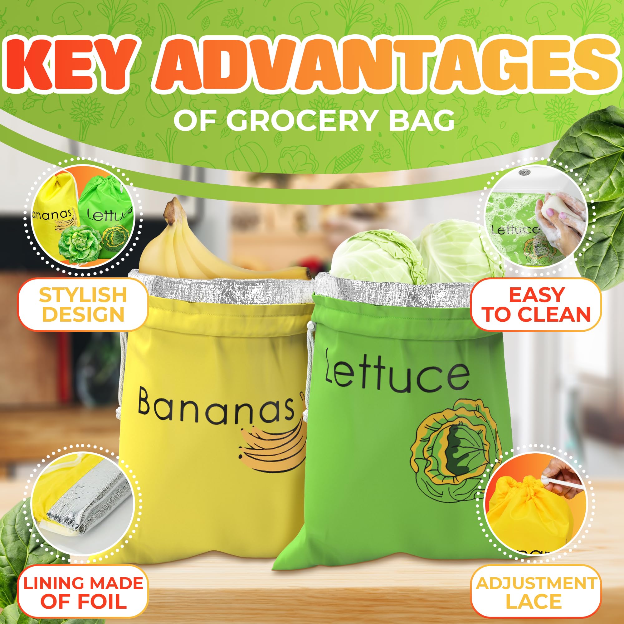 Conjunto de bolsas de VIKROM para organización eficiente en el refrigerador.