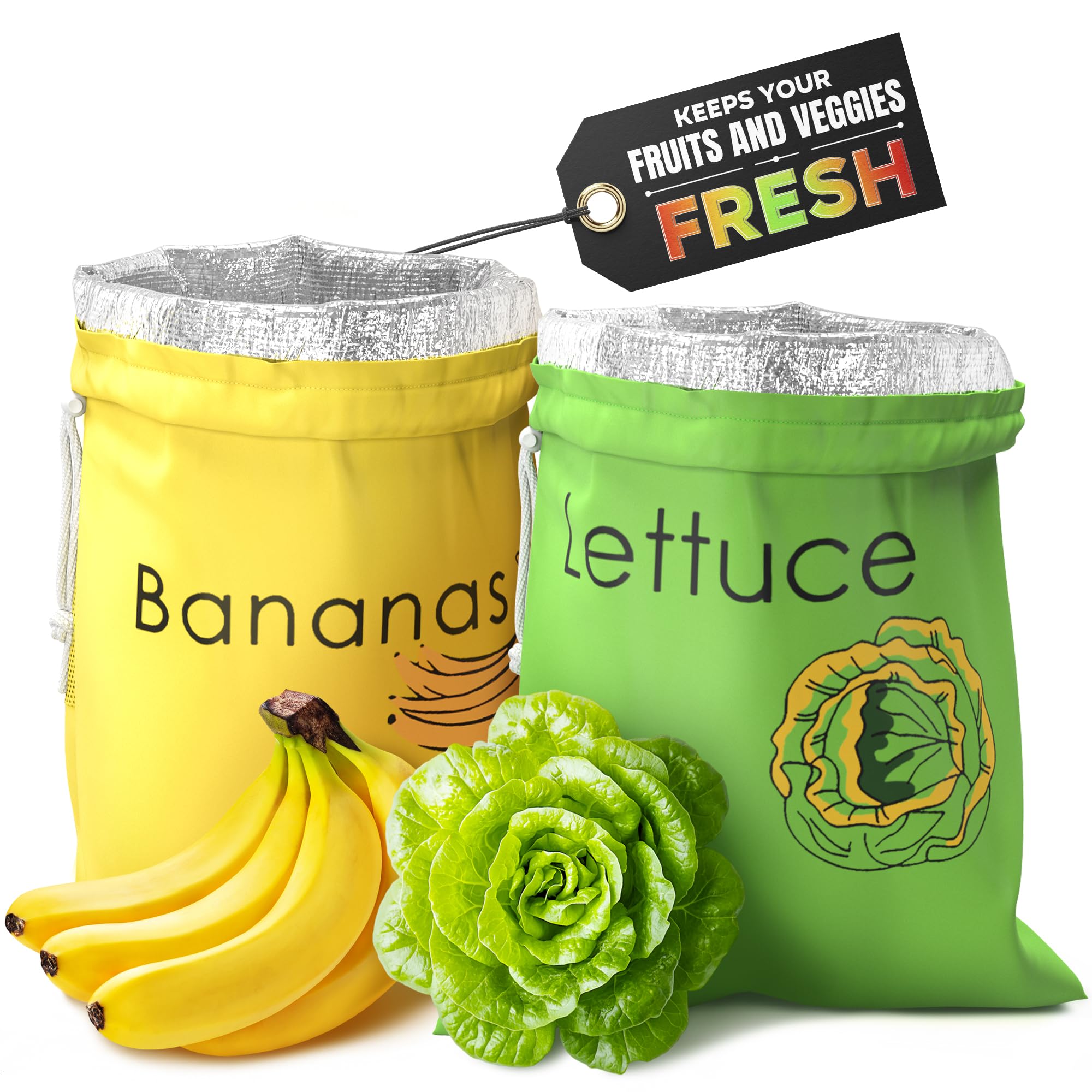 VIKROM bolsas reutilizables para plátanos y lechuga con forro de aluminio para frescura.