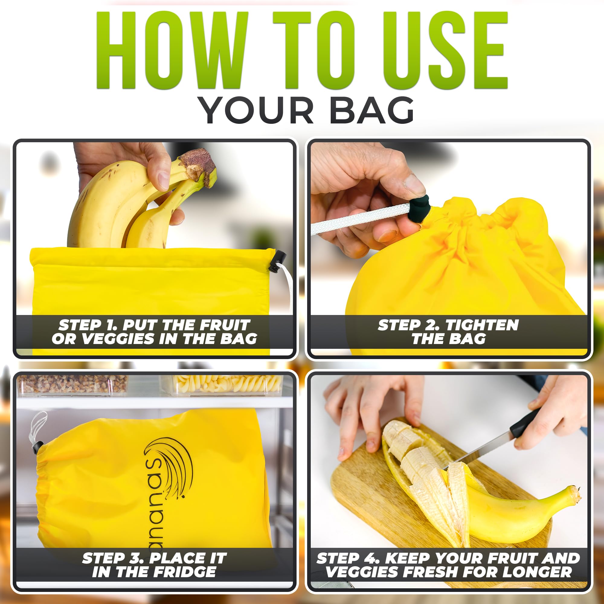 Limpieza fácil con la bolsa Vikrom para plátanos, reutilizable