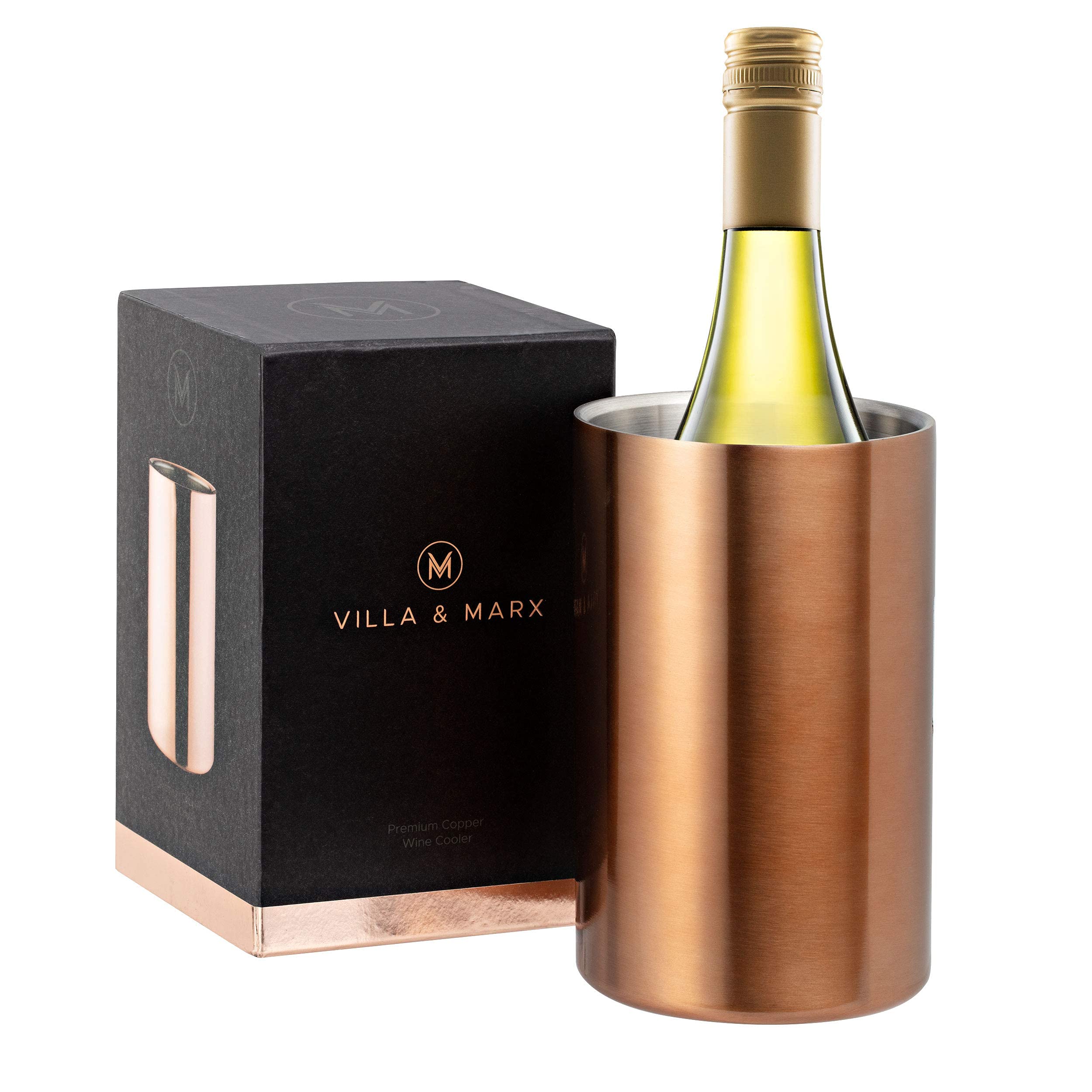Villa & Marx Enfriador de vino cobre, detalle brillo para mesa elegante.