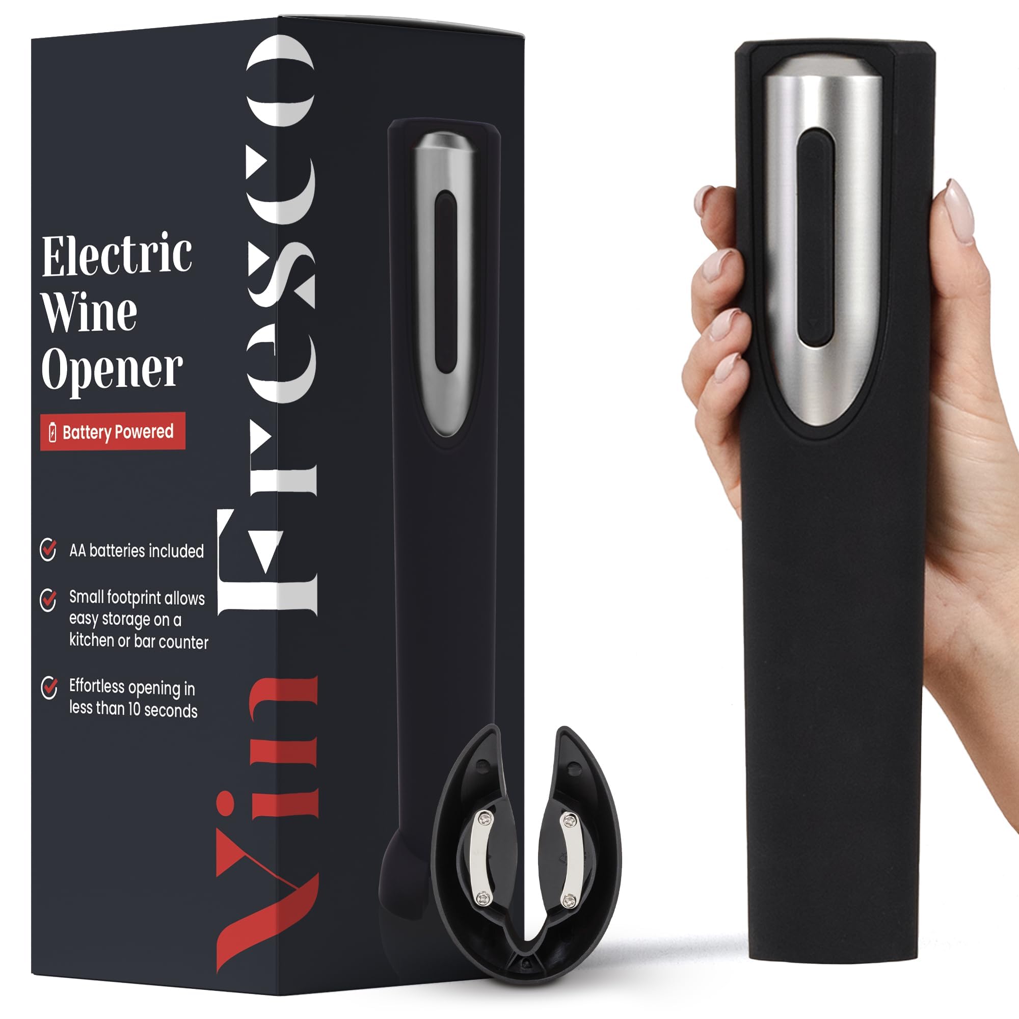 VIN FRESCO abrebotellas eléctrico con soporte, fácil de usar en casa