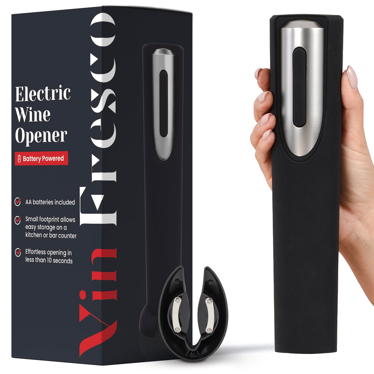 VIN FRESCO abrebotellas eléctrico con soporte, fácil de usar en casa