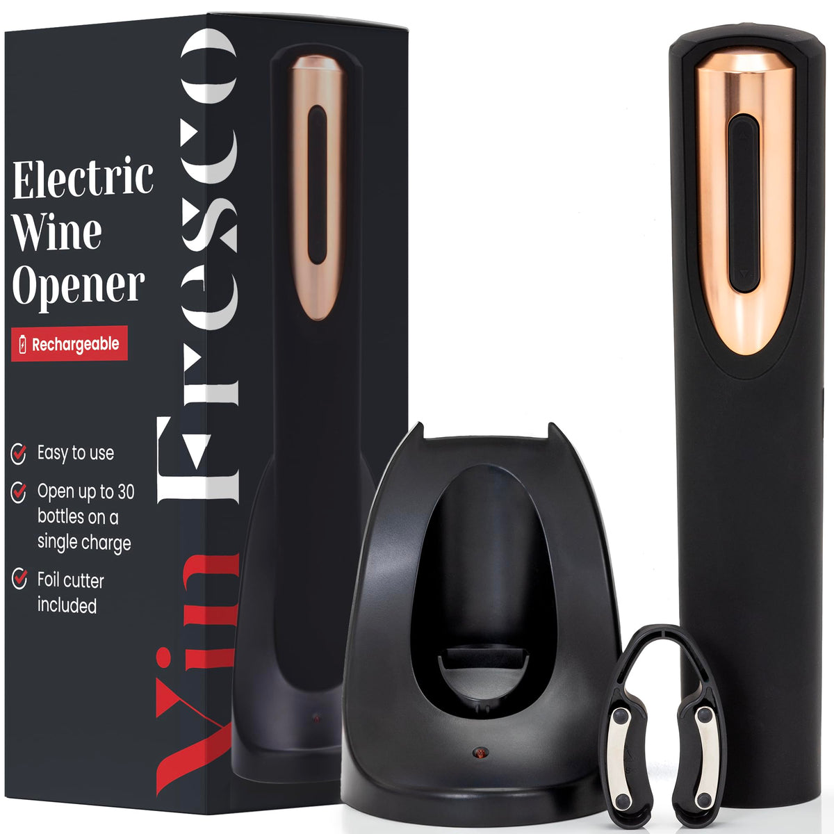 Vin Fresco abrebotellas eléctrico en acción para apertura rápida sin esfuerzo