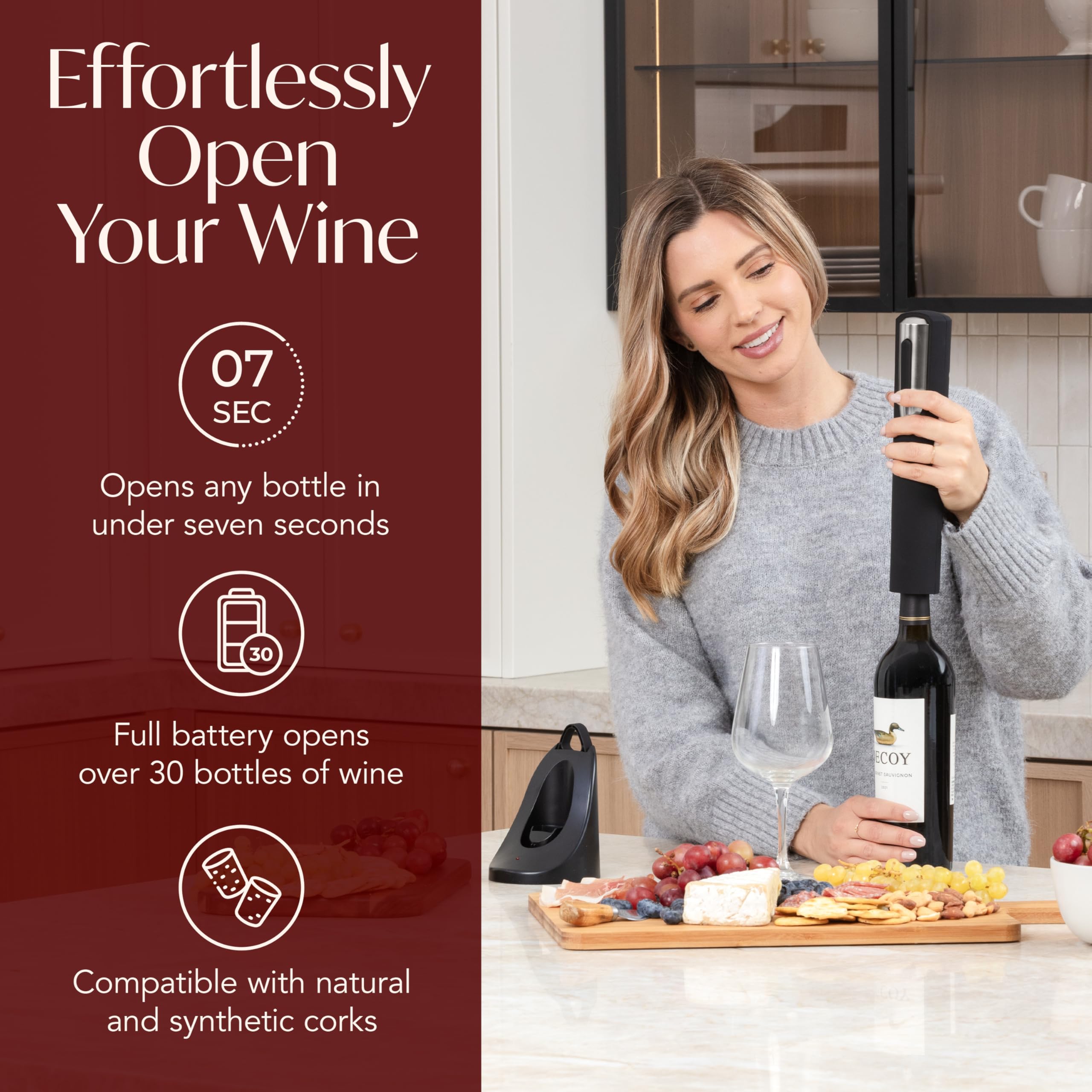 Vin Fresco cortador de lámina de aluminio incluido para quitar la tapa con rapidez.