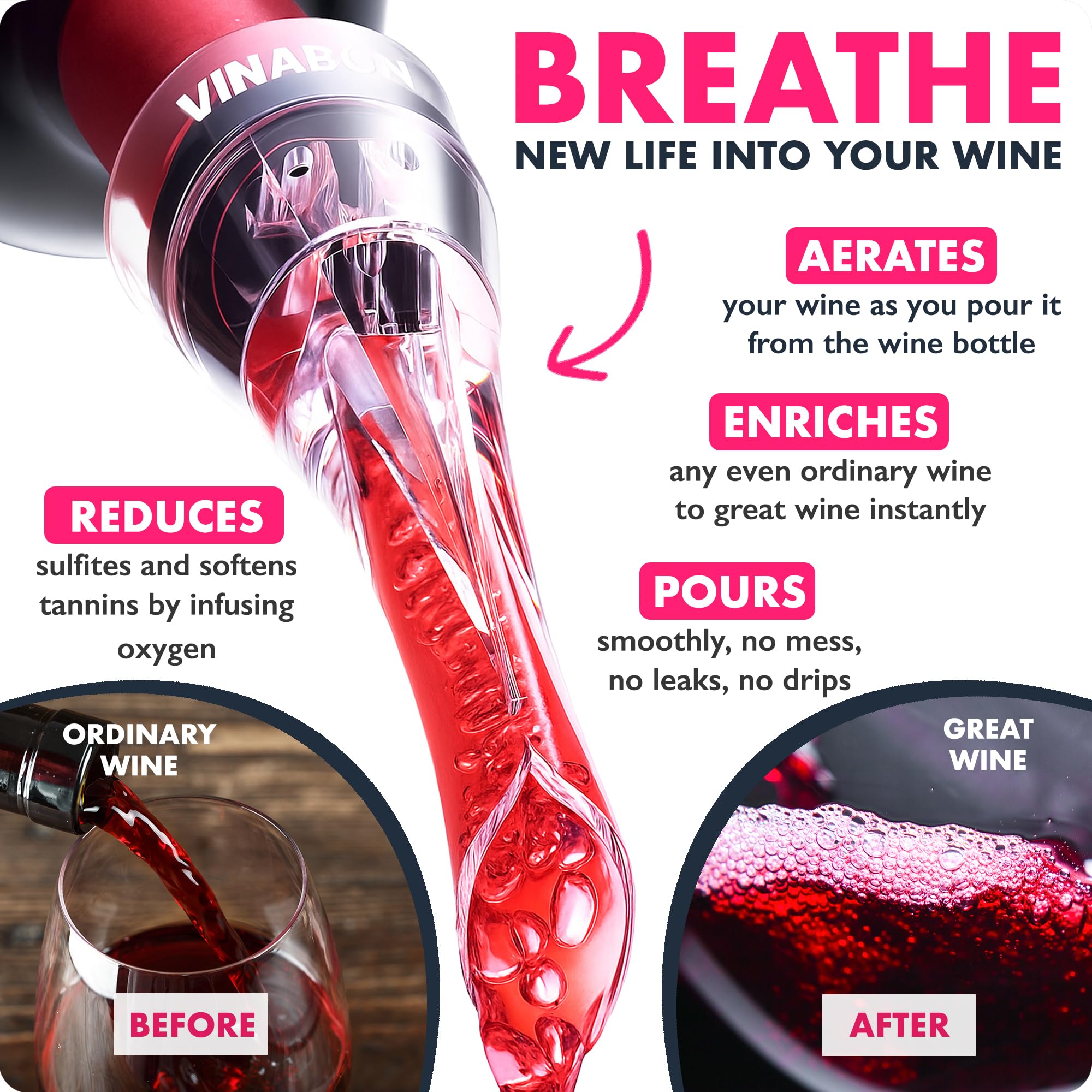 VINABON Aerador emite gorgoreo único que realza el aroma