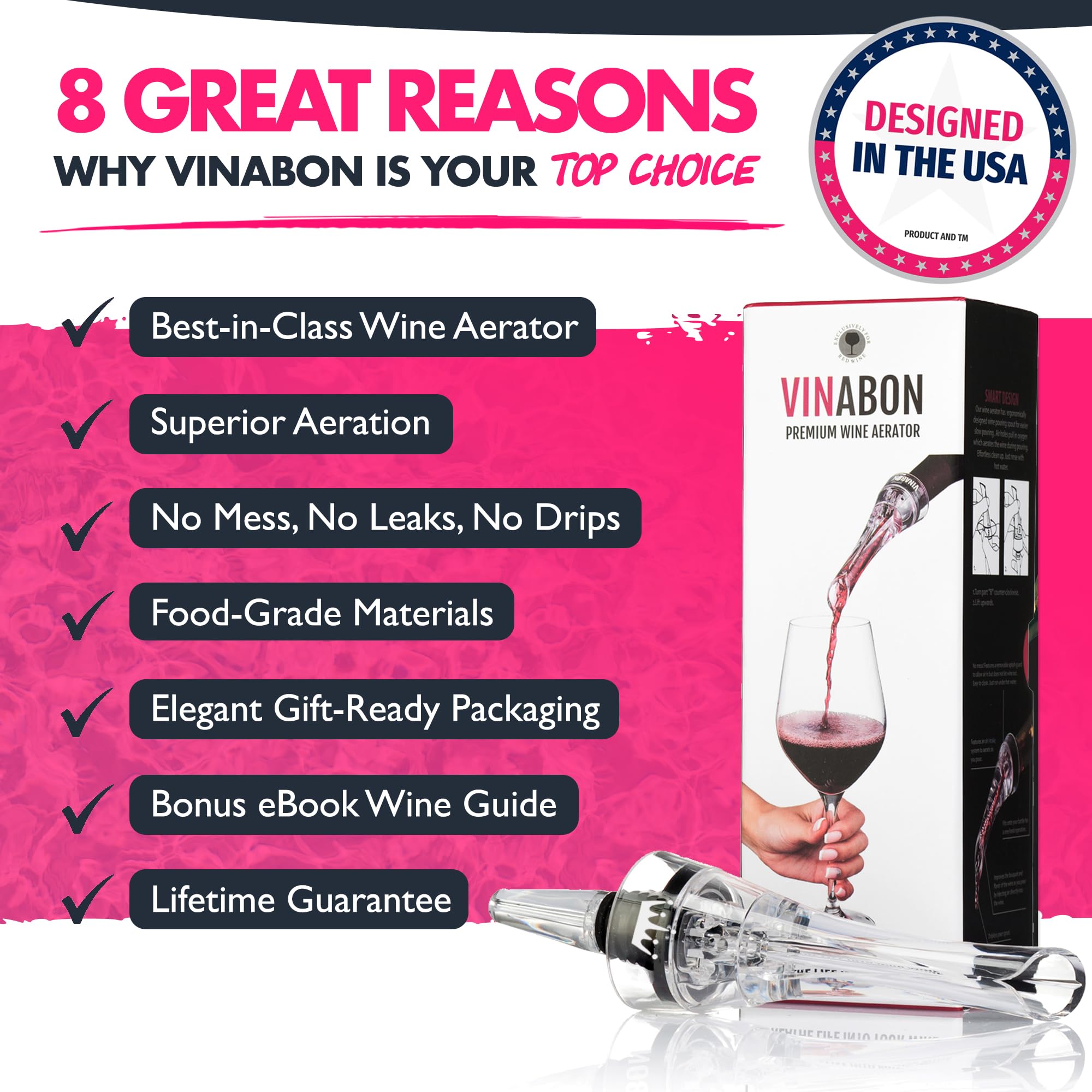VINABON Aerador sin fugas: vertido limpio y sin goteos