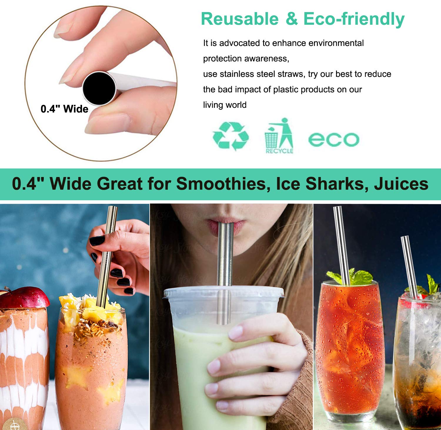 Pajitas Vinaco de acero inoxidable 0,4 pulgadas rectas para bebidas