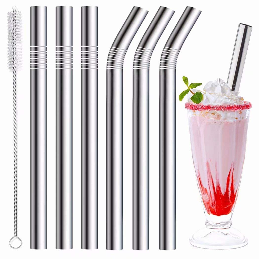 Pajitas Vinaco de acero inoxidable anchas para batidos, duraderas y fáciles de limpiar.