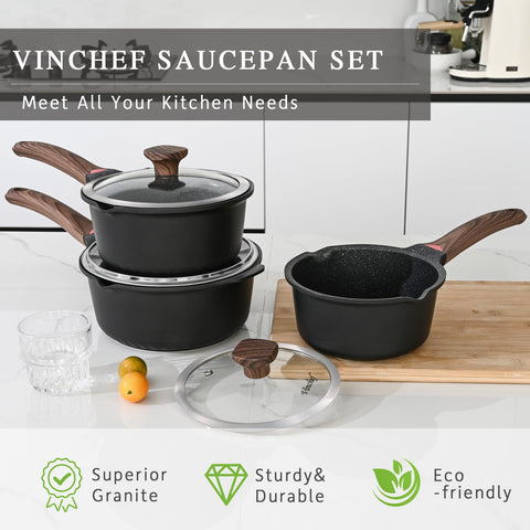 Vinchef sartén 2qt antiadherente de granito, cocina con menos aceite.