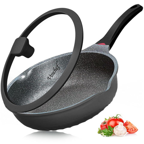 Vinchef sartén de aluminio 12.5 pulgadas, profunda, con tapa para freír y saltear con control