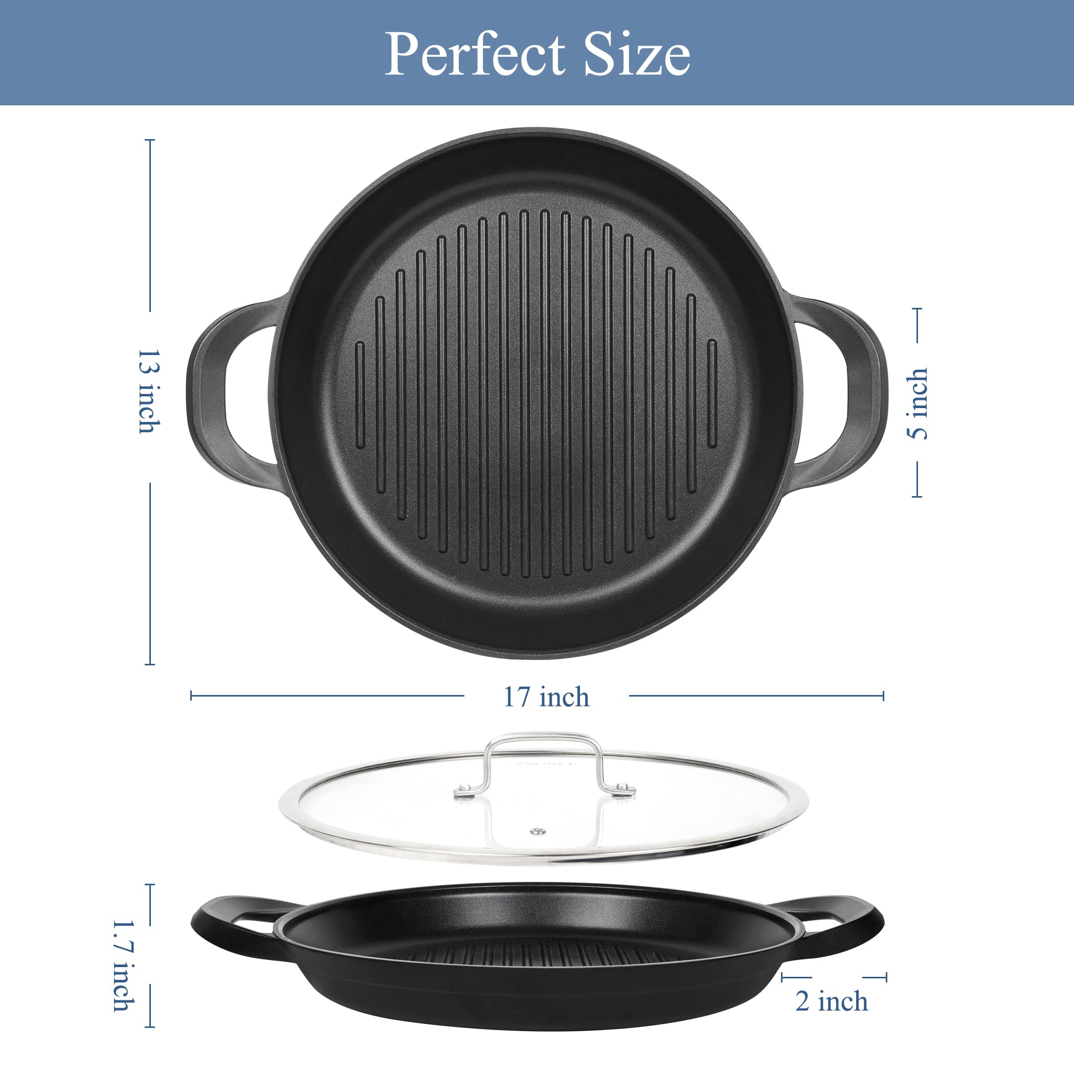 Vinchef sarten grill 13 pulgadas es apta para lavavajillas, simplificando la limpieza.