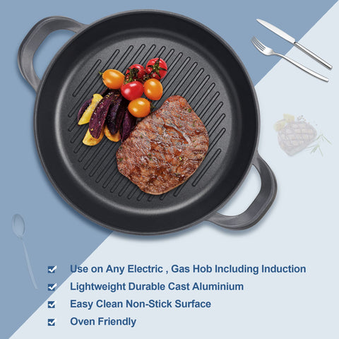 Vinchef sarten grill 13 pulgadas con recubrimiento granitex facilita limpieza y cocción uniforme.