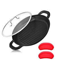 Vinchef sarten grill 13 pulgadas, superficie ranurada para lograr marcas de parrilla sin grasa.