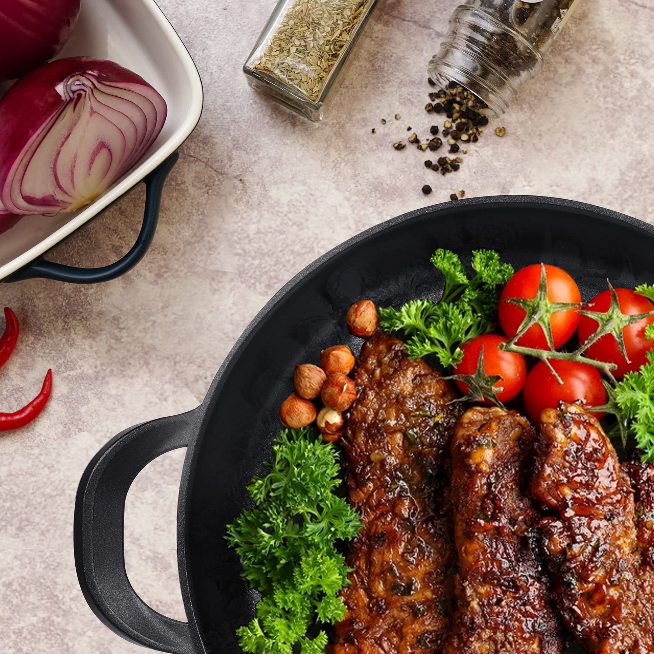 Vinchef sarten grill 13 pulgadas incluye tapa y herramientas anti-quemaduras para seguridad.
