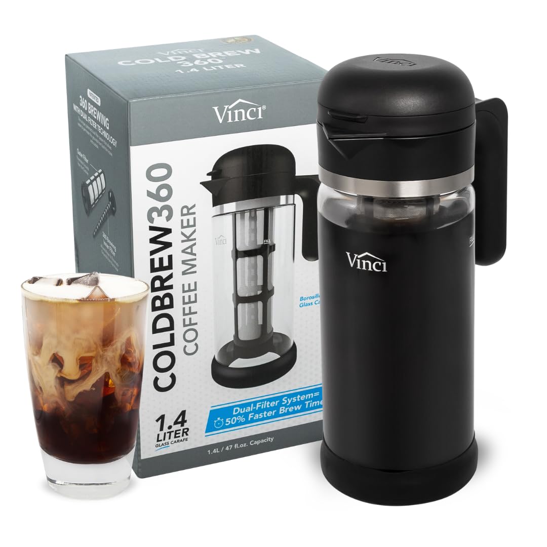 VINCI Cold Brew 360 con filtro dual para extracción más rápida y sabrosa.