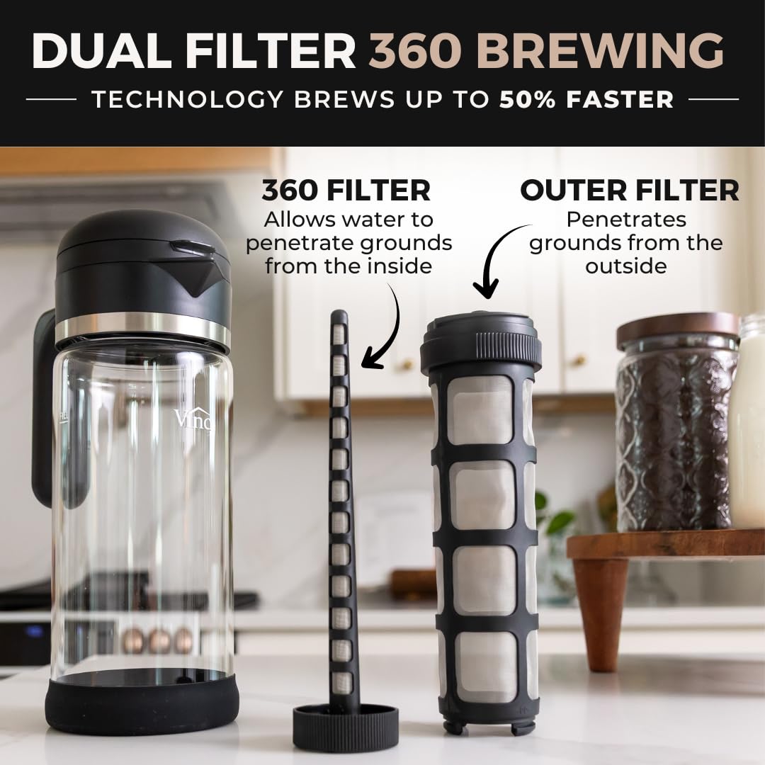 VINCI Cold Brew 360 con jarra de vidrio para claridad de sabor.